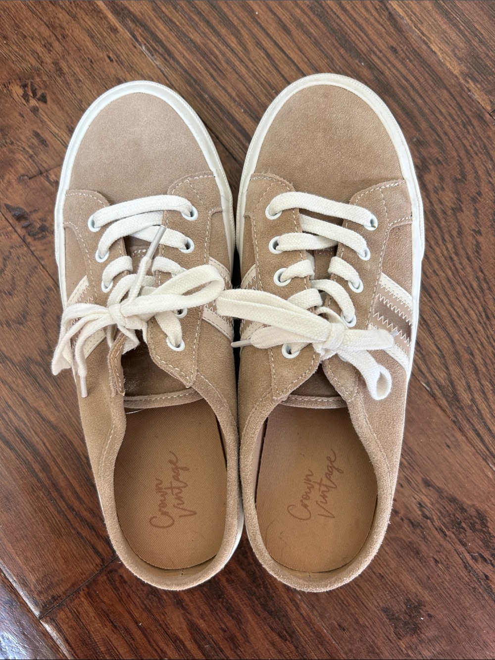 Crown Vintage Beige Mule Style Suede Lace-Up Sneakers